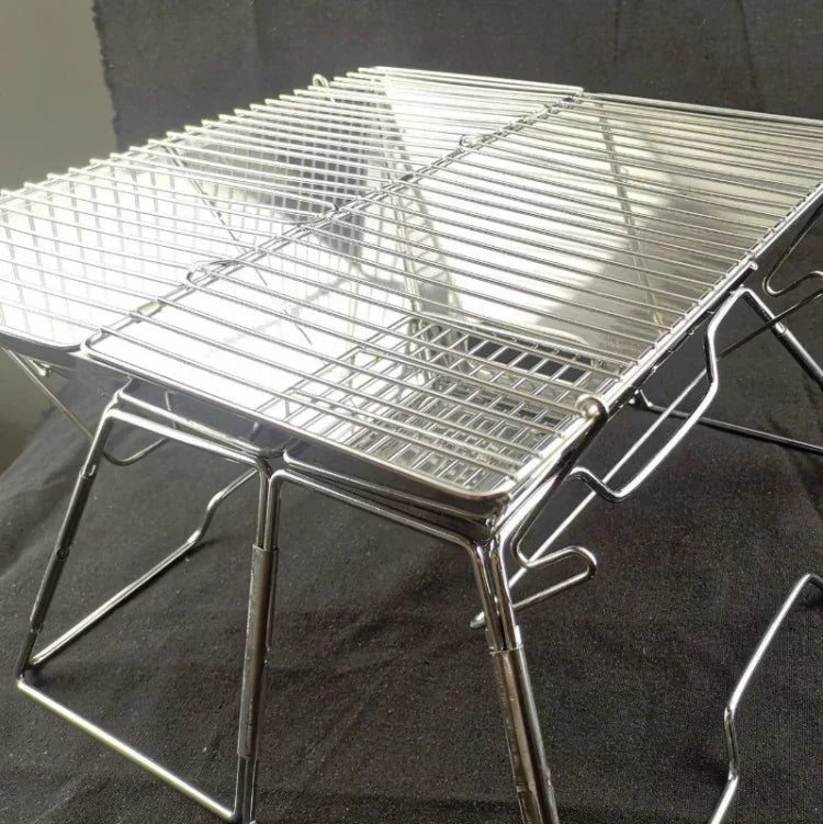 Liftable Barbecue Grill Camping Stainless Steel Folding Barbecue Grill Wood Charcoal Grill, 31x31x21cm