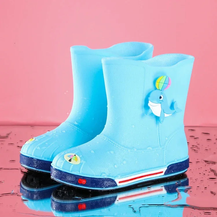 Children Non-Slip Plus Velvet Warm Cartoon Short Rain Boots, Inner Length 15cm With Cotton Cover, Inner Length 16cm With Cotton Cover, Inner Length 17cm With Cotton Cover, Inner Length 18cm With Cotton Cover, Inner Length 19cm With Cotton Cover        ...