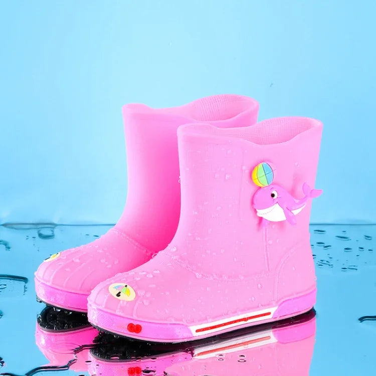 Children Non-Slip Plus Velvet Warm Cartoon Short Rain Boots, Inner Length 15cm With Cotton Cover, Inner Length 16cm With Cotton Cover, Inner Length 17cm With Cotton Cover, Inner Length 18cm With Cotton Cover, Inner Length 19cm With Cotton Cover        ...