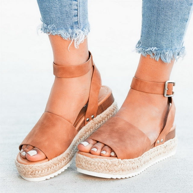 One-button Buckle Platform Women Sandals, 42
