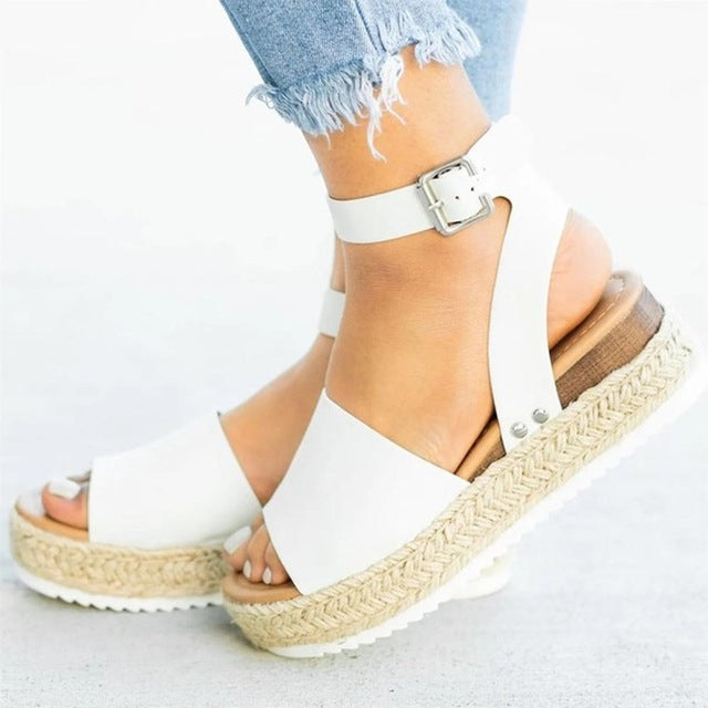 One-button Buckle Platform Women Sandals, 42