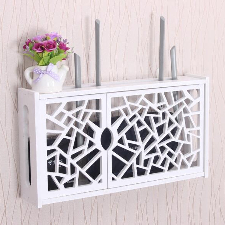 Wifi Router Box PVC Wall-mounted Shelf Hanging Board Bracket Storage Box, 41x23x8.5cm