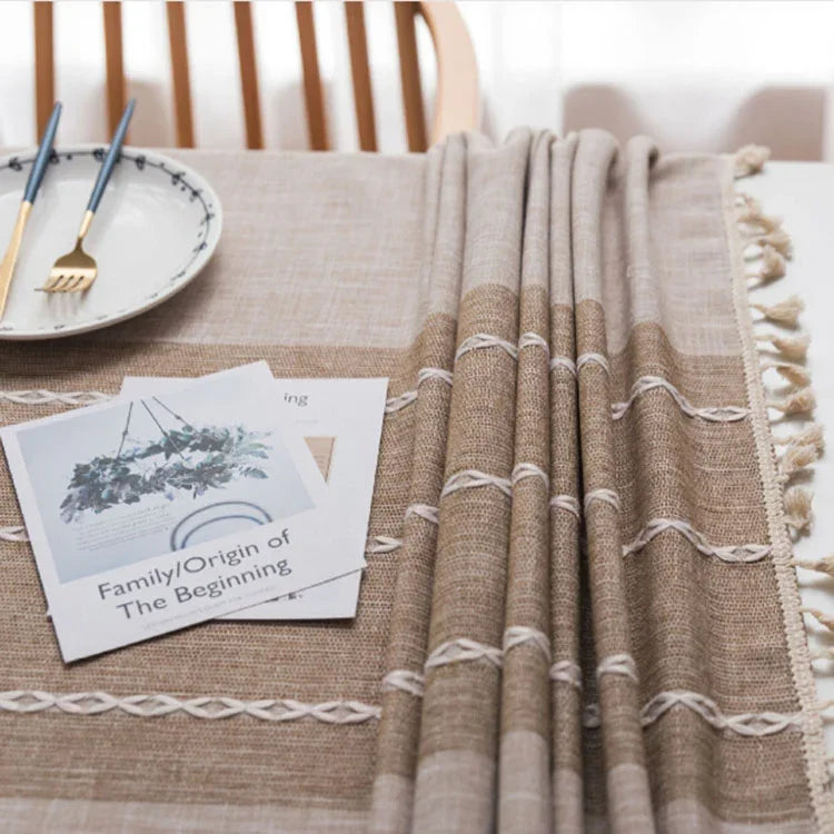 Rectangle Cotton Linen Tassels Dining Tablecloth Wedding Party Kitchen Home Decoration Table Cover, 100x140cm, 140x140cm, 140x160cm, 140x180cm, 140x200cm, 140x220cm, 140x250cm, 140x260cm, 140x300cm
