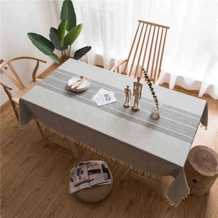 Rectangle Cotton Linen Tassels Dining Tablecloth Wedding Party Kitchen Home Decoration Table Cover, 100x140cm, 140x140cm, 140x160cm, 140x180cm, 140x200cm, 140x220cm, 140x250cm, 140x260cm, 140x300cm