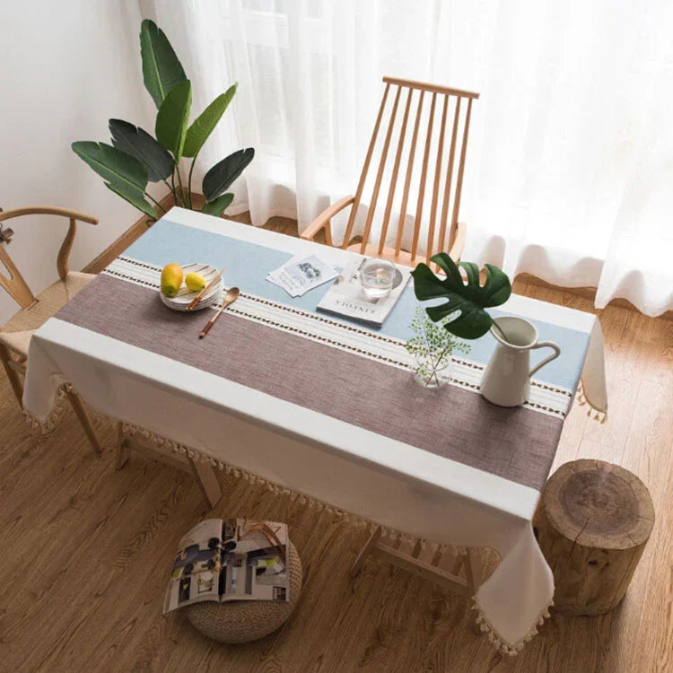 Rectangle Cotton Linen Tassels Dining Tablecloth Wedding Party Kitchen Home Decoration Table Cover, 100x140cm, 140x140cm, 140x160cm, 140x180cm, 140x200cm, 140x220cm, 140x250cm, 140x260cm, 140x300cm