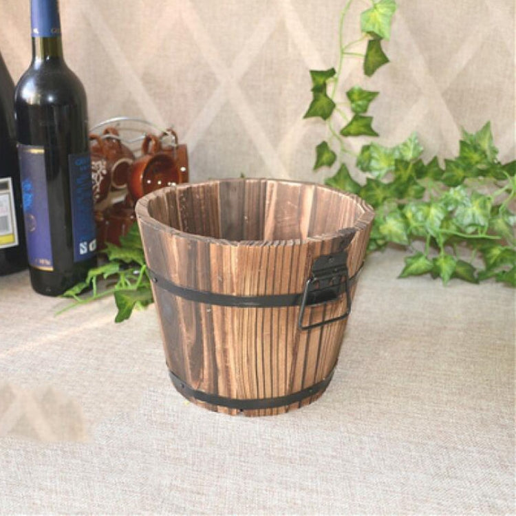 Balcony Vegetable Succulent Carbonized Wood Flower Pot Retro Small Wooden Bucket Home Decoration, S Flat Mouth, M Flat Mouth, L Flat Mouth, S Wave Mouth, M Wave Mouth, L Wave Mouth