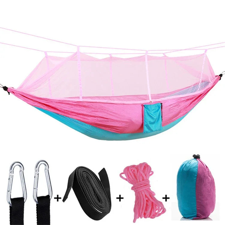 Outdoor Mosquito Net Hammock Camping Ultralight Nylon Double Camping Air Tent, 260x140cm Pink Blue