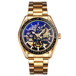 SKMEI 9194 Men Automatic Skeleton Mechanical Steel Band Watch, Black, Silver, Golden Black Face, Rose Gold, Golden Gold Face
