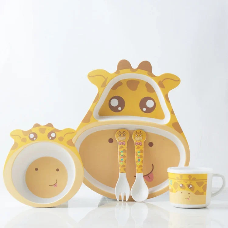 Bamboo Fiber Children Tableware Set Household Cute Cartoon Baby Food Supplement Plate Set, 040 Giraffe, 041 Cow, 042 Lion, 043 Monkey, 044 Panda, 045 Frog