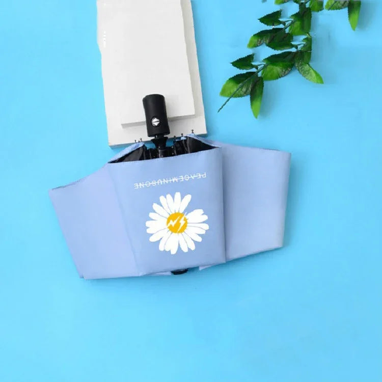 GD Daisy Vinyl Sunny And Rain Umbrella Anti-UV Shade Sunscreen Three Folding Umbrella
