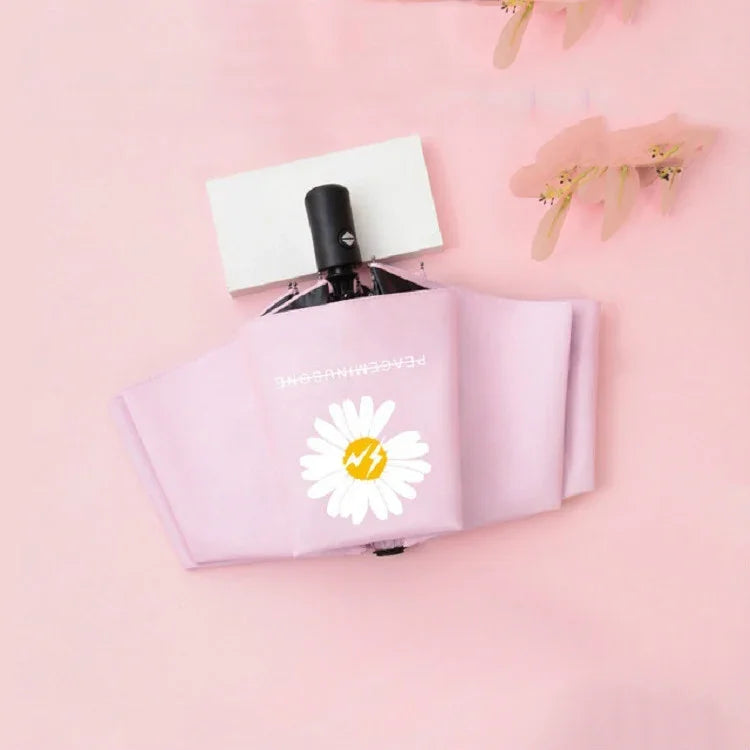 GD Daisy Vinyl Sunny And Rain Umbrella Anti-UV Shade Sunscreen Three Folding Umbrella
