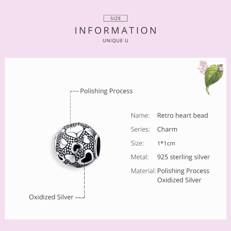 Vintage Love Beaded Sterling Silver S925 Round Beads DIY Bracelet Jewelry Accessories