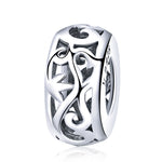 S925 Sterling Silver Vintage Curly Grass Pattern Love Heart-shaped Beads, SCC716