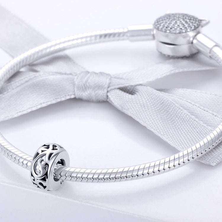 S925 Sterling Silver Vintage Curly Grass Pattern Love Heart-shaped Beads, SCC716
