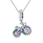 S925 Sterling Silver Bicycle Pendant Color Inlaid Zircon Beads DIY Bracelet Charm Accessories, Pendant, Pendant + Bare Chain