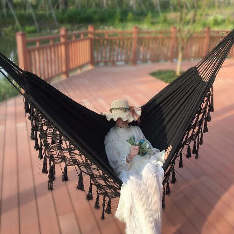 Tassel Hammock Double Canvas Hammock Outdoor Indoor Photography Props, 200x150cm White, 200x150cm Black, 240x150cm White