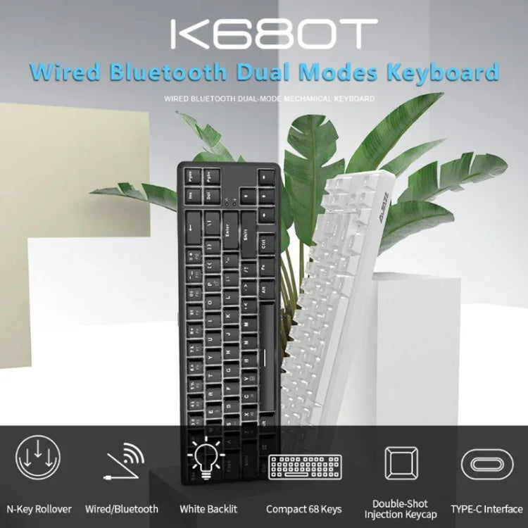 Ajazz K680T Mini USB Wired Dual-mode Charging 68-keys Laptop Bluetooth Mechanical Keyboard, Cable Length: 1.6m, Green Shaft, Black Shaft, Tea Shaft