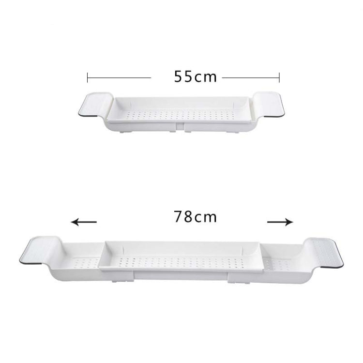 Retractable Drain Bathtub Rack Bathroom Plastic Soaking Tub Rack Bathtub Shower Storage Rack, White+Gray
