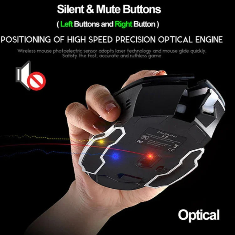FREEDOM-WOLF X8 2400 DPI 6 Keys 2.4G Wireless Charging Silent Luminous Gaming Mechanical Mouse, X8 Black, X8 Metal Grey, X8 Star Black