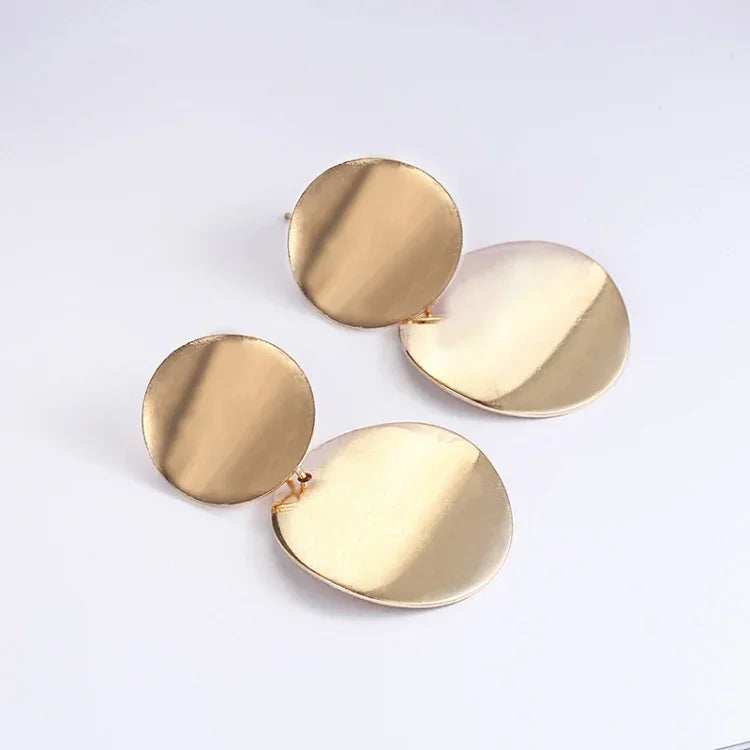 Unique Metal Drop Earrings Round Statement Earrings for Women Jewelry, Gold, Silver