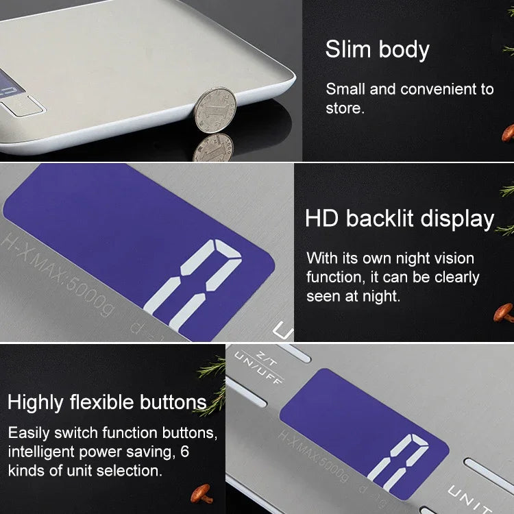 BOH-2012 Digital Multi-function Stainless Steel Food Kitchen Scale with LCD Display, Specification: 10kg/1g, 10kg/1g, Rose Gold