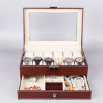 PU Leather 12-bit Watch Box Double-layer Jewelry Box Storage Display Box, PU Leather Brown
