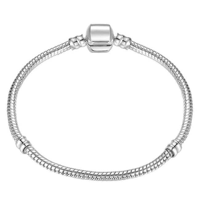 17-21cm Silver Snake Chain Link Bracelet Fit European Charm Pandora Bracelet, 20cm, 21cm, 19cm, 18cm