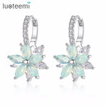 Cute Romantic Lovely Clear Stone Flower Shape Convenient Simple Stud Copper Cubic Zirconia Earrings, Blue, Green, Pink, Yellow