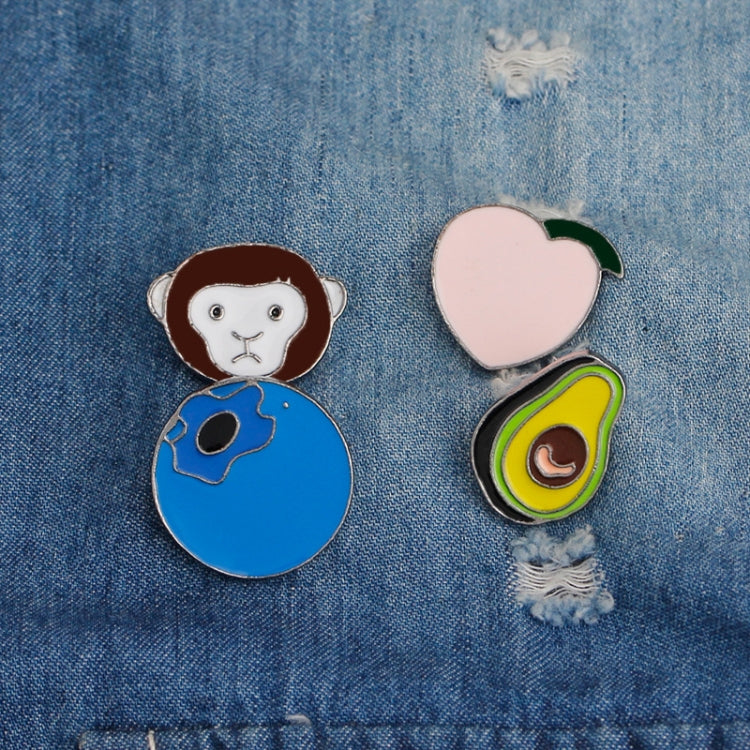 2 PCS Avocado Monkey Peach Blueberry Metal Lapel Pins Hard Enamel Pin Cute Badge Fashion jewelry, C1221, C1223, C1220, C1222