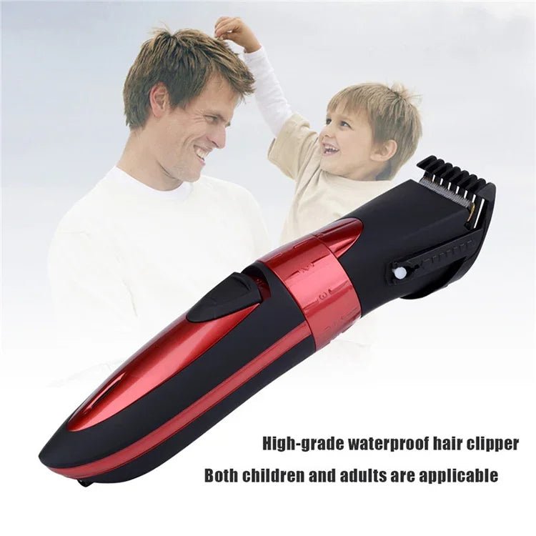 Waterproof Electric Hair Clipper Rechargeable Hair Trimmer Hair Cutting Machine Haircut Beard Trimer, Red, Grey