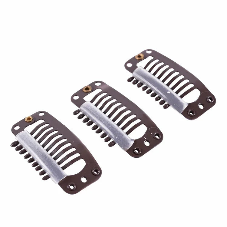 20 PCS 32mm 9-teeth Hair Extension Clips Snap Metal Clips With Silicone Back
