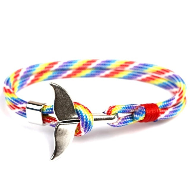 Whale Tail Anchor Charm Nautical Survival Rope Chain Bracelets, Dark blue, Black, Black red, Red, Black blue, Yellow, Colorful, Blue