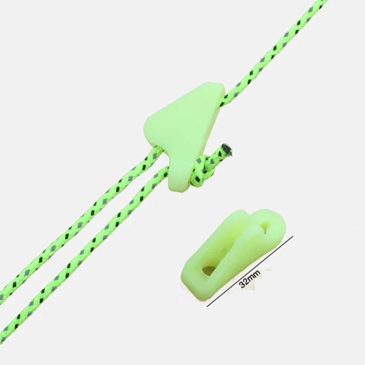 10 PCS Outdoor Luminous Rope Buckle Fluorescence Tent Triangle Buckle Alert Reminder Accidental Danger Tent Wind Rope Adjuster, Triangle Buckle