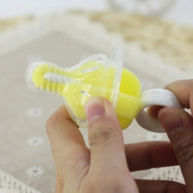 5 PCS 360 Degree Rotating Sponge yellow Baby Nipple Brush Babies Teat Cleaning Feeding Bottle Brushes Infant Pacifier Cleaner, Bottle Brushes