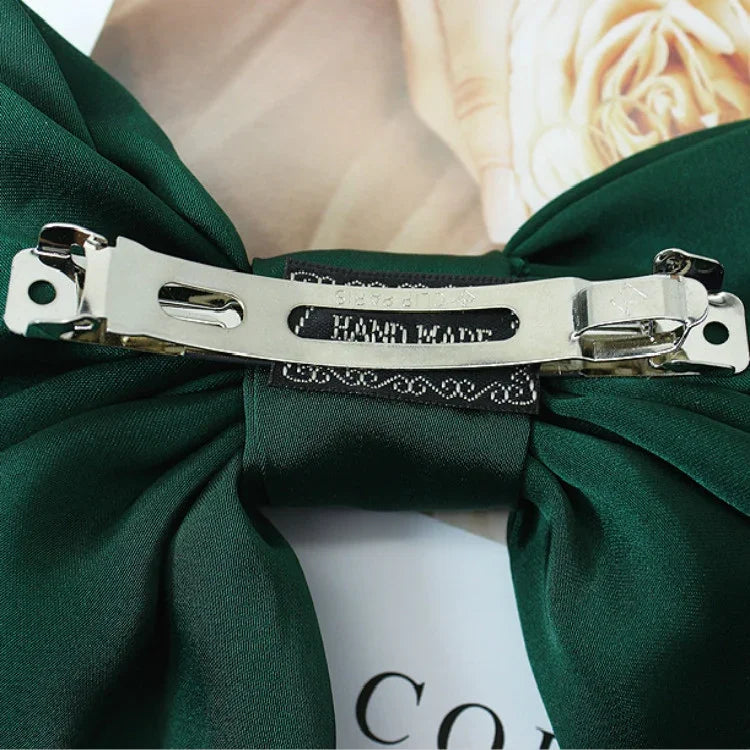 5 PCS Satin Bow Hairpin Back Head Hair Accessories, Wine Red, Black, Dark Green