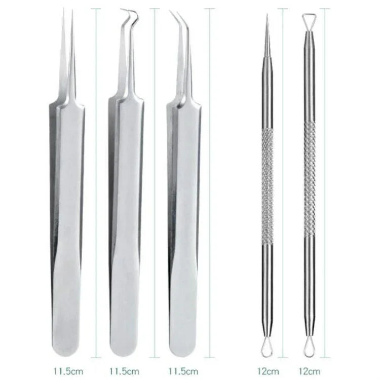 5pcs /Set Acne Needle Stainless Steel Acne Clamp Squeeze Acne Blackhead Tool, 5 in 1