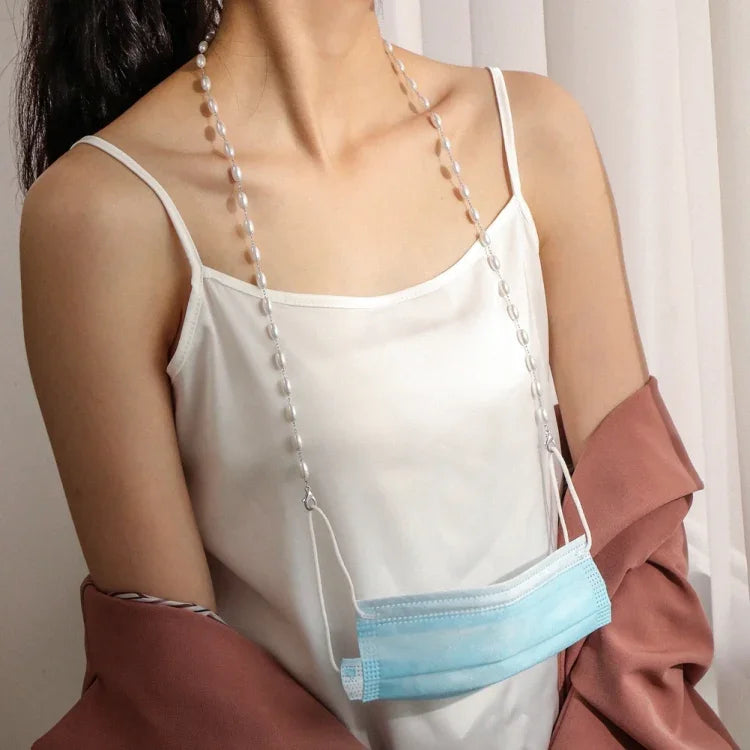 Mask Anti-Lost Lanyard Necklace Simple Oval-Shaped Pearl Mask Glasses Chain, Oval-Shaped Pearl  Chain