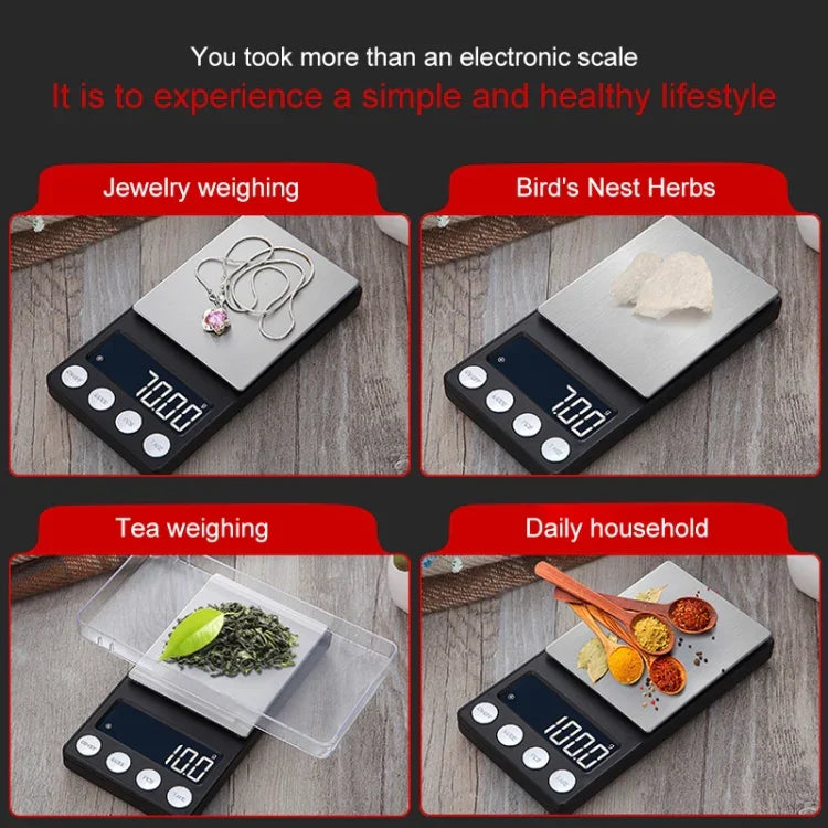 High-Precision Electronic Scale Mini Portable Jewellery Medicine Scale, 500g/0.1g, 100g/0.01g, 200g/0.01g, 300g/0.01g, 500g/0.01g, 1000g/0.1g