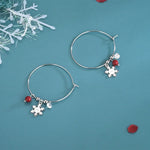 S925 Sterling Silver Sparkling Diamond Red Ball Snowflake Earrings Christmas Earrings