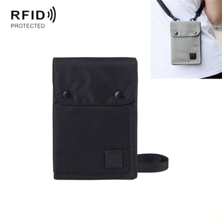 Antimagnetic RFID Hanging Neck Nylon Passport Bag Waterproof Storage Change Mobile Phone Bag, Black, Gray, Orange, Green