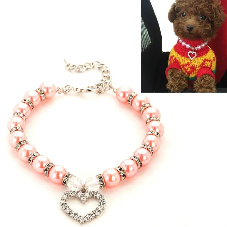 Pet Supplies Pearl Necklace Pet Collars Cat and Dog Accessories, S, M, L
