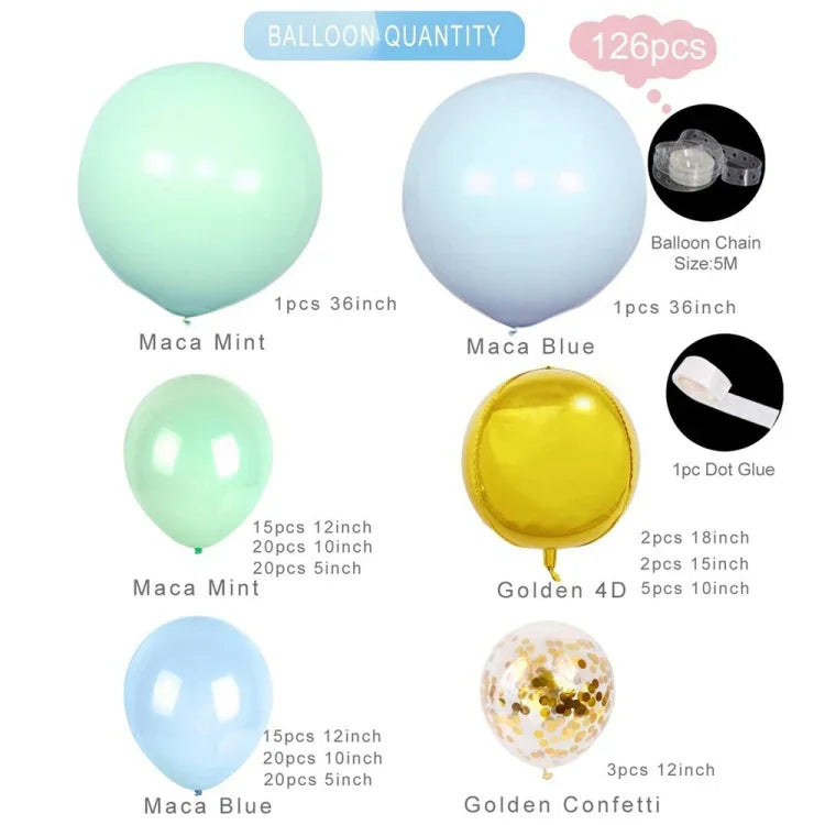 Macaron Green And Blue Balloon Chain Package Birthday Wedding Party Background Wall Decoration Balloon Combination, Macaron Decoration Balloon Combination