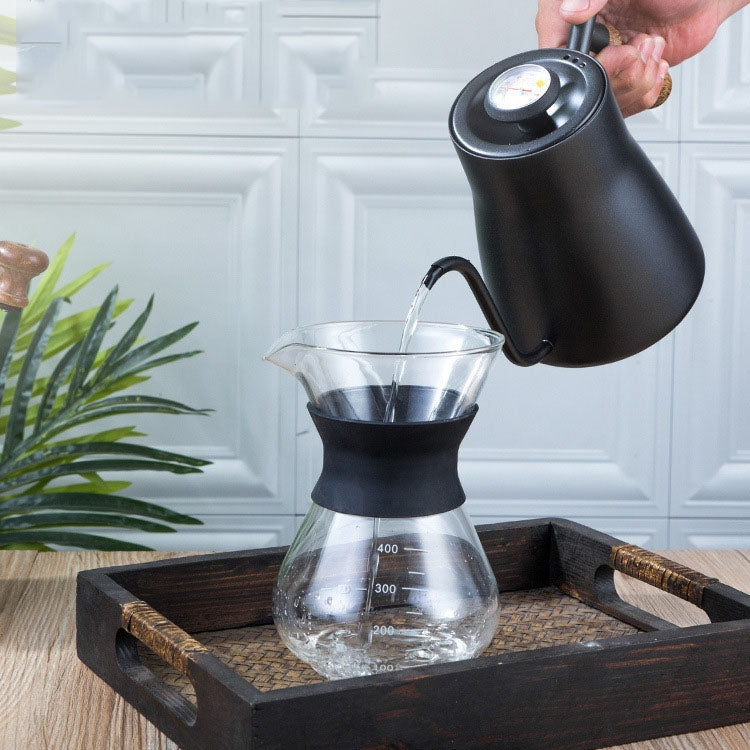 304 Stainless Steel Coffee Hand Pot Wooden Handle Coffee Pot Teflon Long-Mouth Slender Pot, Without Thermometer, With Thermometer