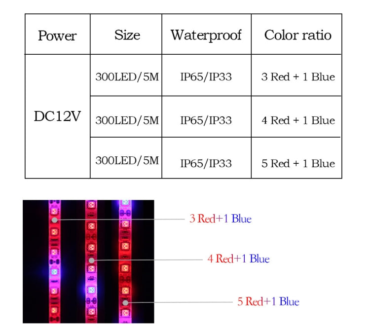 5m 300 LEDs SMD 5050 Full Spectrum LED Strip Light Fitolampy Grow Lights for Greenhouse Hydroponic Plant, Waterproof