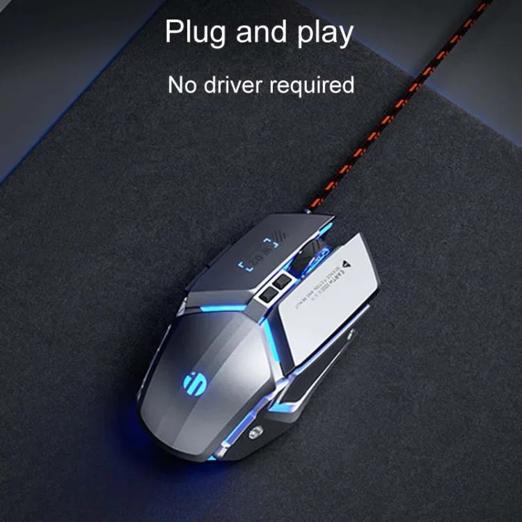 Inphic W-02 6 Keys Home Office Luminous Macro Programming USB Computer Mechanical Game Wired Mouse, W-02 (Metallic Gray)