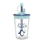 Children Cartoon Marine Animal Straw Drinking Cup Safe And Environmentally Friendly Plastic Drinking Cup, Navy Blue, Light Blue, Pink, Light Grey