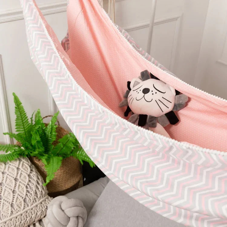 Children Swing Indoor Outdoor Hanging Basket  Household Cartoon Hammock, 100x130cm Pink