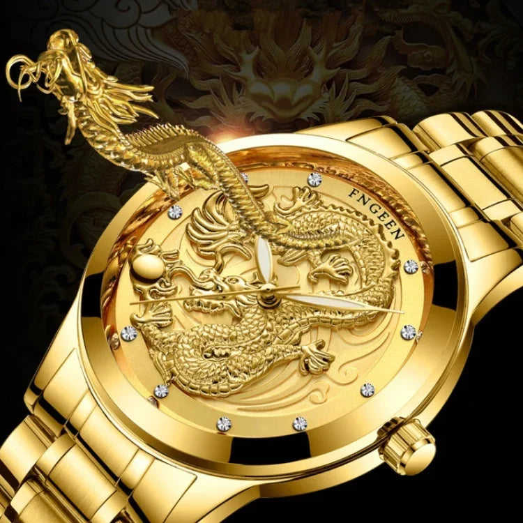 FNGEEN S666 Waterproof Luminous Non-Mechanical Watch Quartz Ultra-Thin Dragon Or Phoenix Pattern Couple Watch, Full Gold Gold Surface, Full Gold Black Surface, FullGold White Surface, Between Gold Gold Surface, Between Gold Black Surface