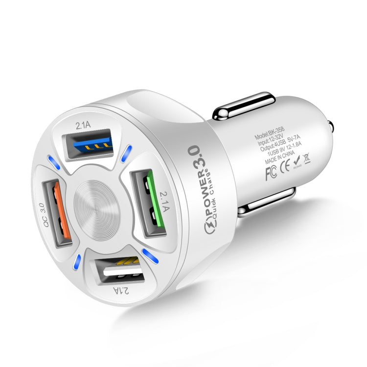 BK-358 3A QC3.0 4USB Car Charger One For Four Mobile Phone Car Charger, Black, White