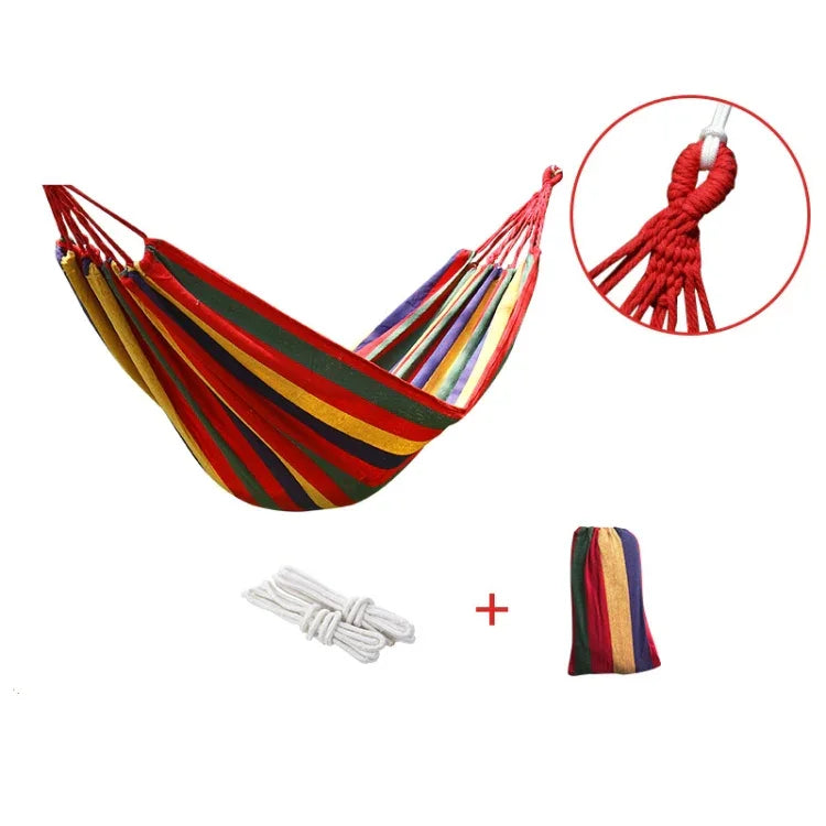 Thick Canvas Hammock Field Rollover Prevention Outdoor  Hammock Swing, 260x80 No Stick Single (Red Stripe), 260x80  Non-stick Single (Blue Stripes ), 260x100 No Stick (Red Stripes), 260x100 No Stick (Blue Stripes), 260x150 No Stick (Red Stripes）